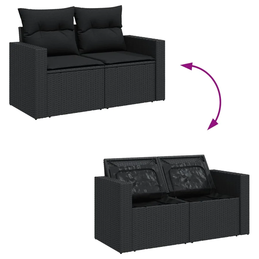 Salon de jardin 12 pcs avec coussins noir résine tressée - 4