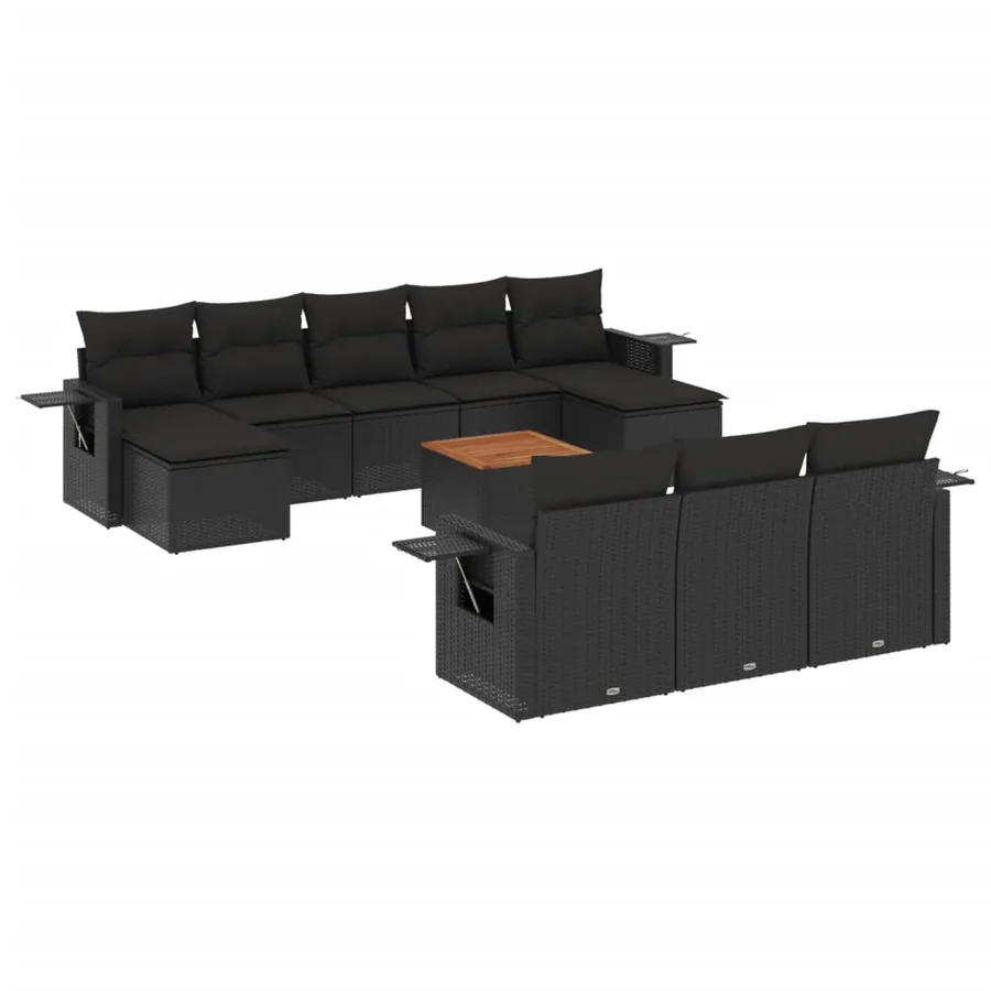 Salon de jardin 11 pcs avec coussins noir résine tressée - 2