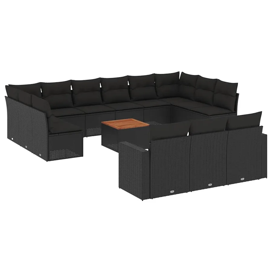 Salon de jardin avec coussins 14 pcs noir résine tressée - 2