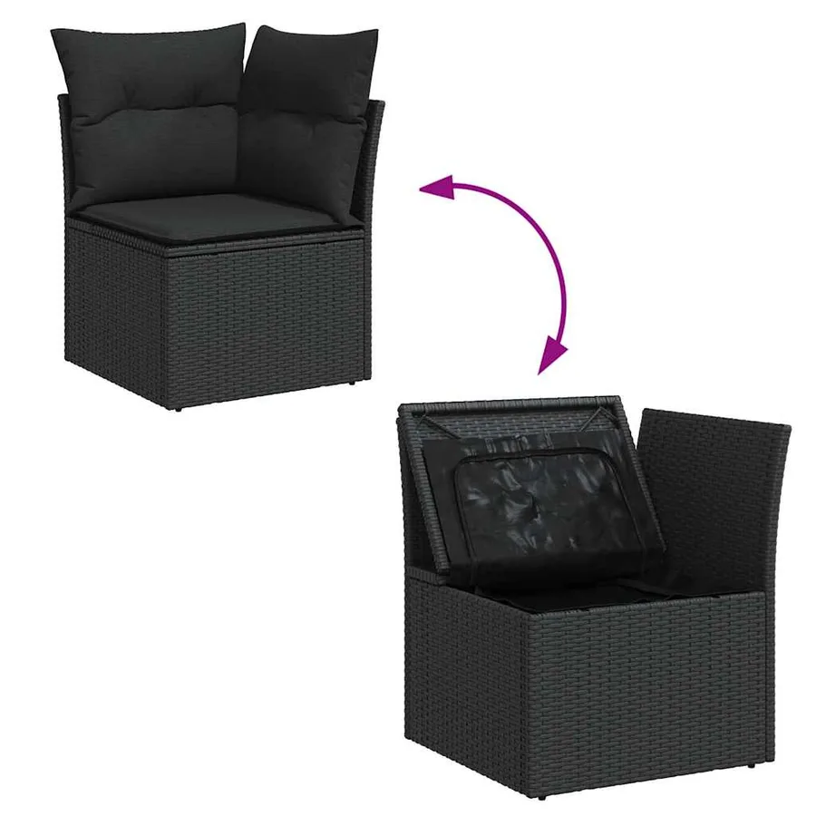 Salon de jardin avec coussins 14 pcs noir résine tressée - 5