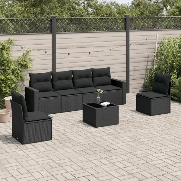 Salon de jardin 7 pcs avec coussins noir résine tressée 55 x 62 x 69 cm - 57,6 kg
