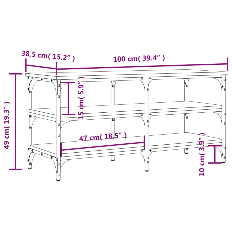 Banc à chaussures sonoma gris 100x38,5x49 cm bois d'ingénierie - 10