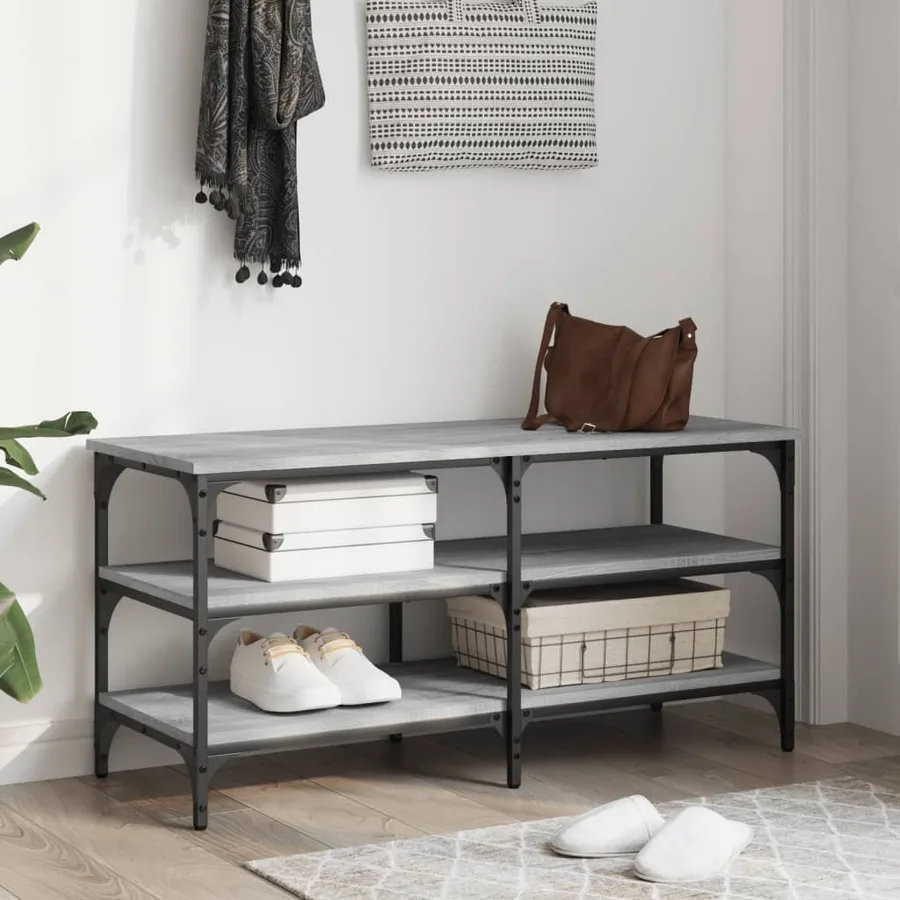 Banc à chaussures sonoma gris 100x38,5x49 cm bois d'ingénierie - 3