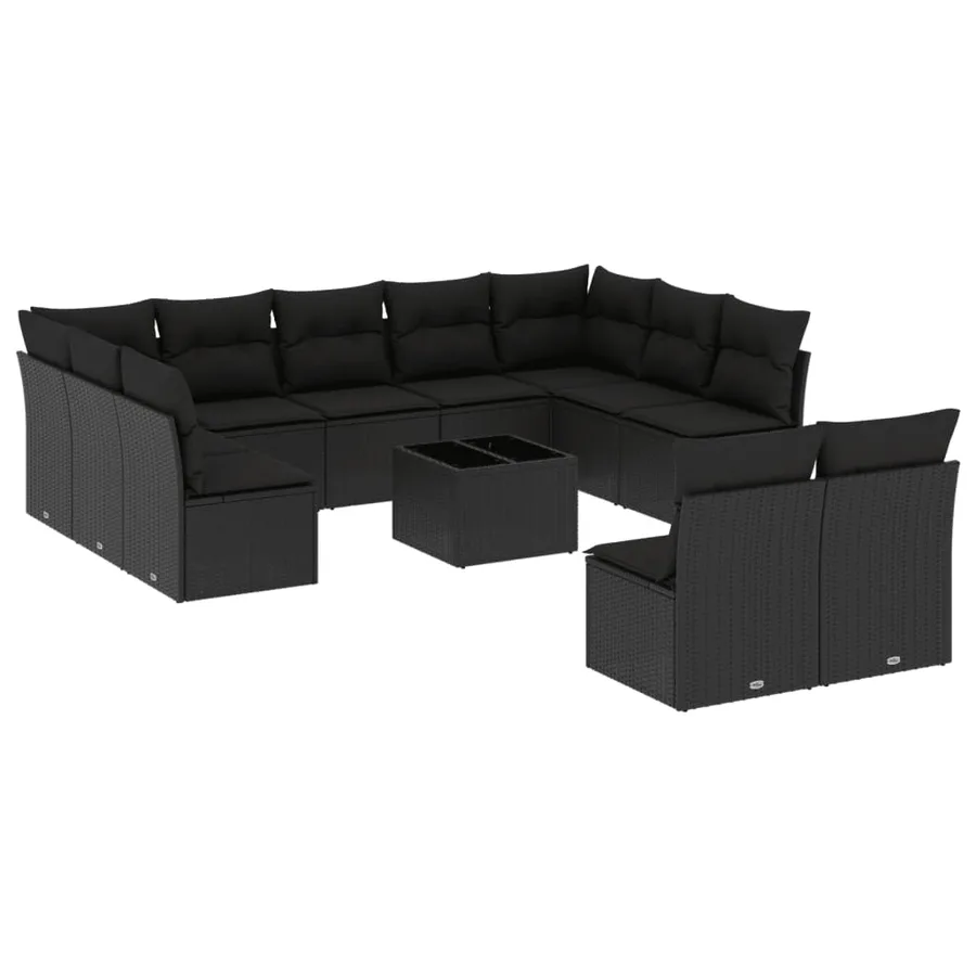 Salon de jardin 12 pcs avec coussins noir résine tressée - 2