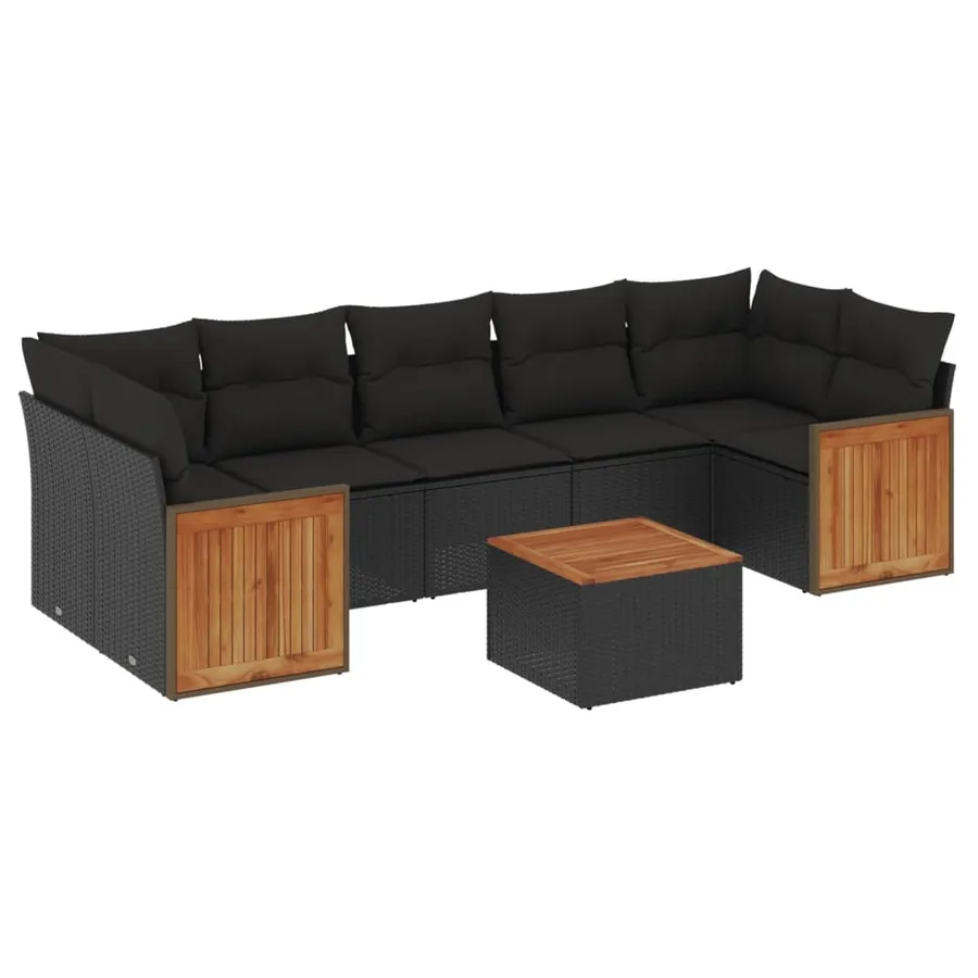 Salon de jardin 8 pcs avec coussins noir résine tressée - 2