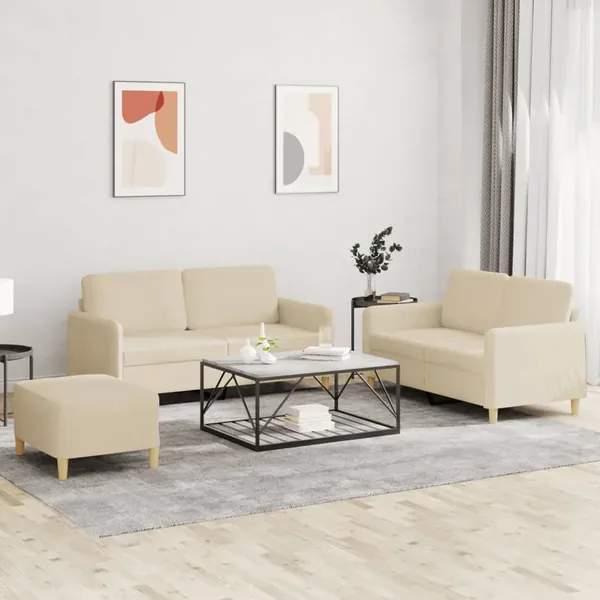 Ensemble de canapés 3 pcs avec coussins Crème Tissu