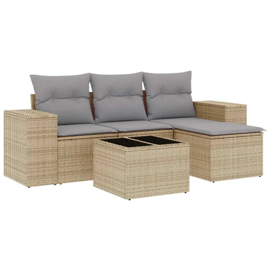 Salon de jardin avec coussins 5 pcs beige résine tressée - 2