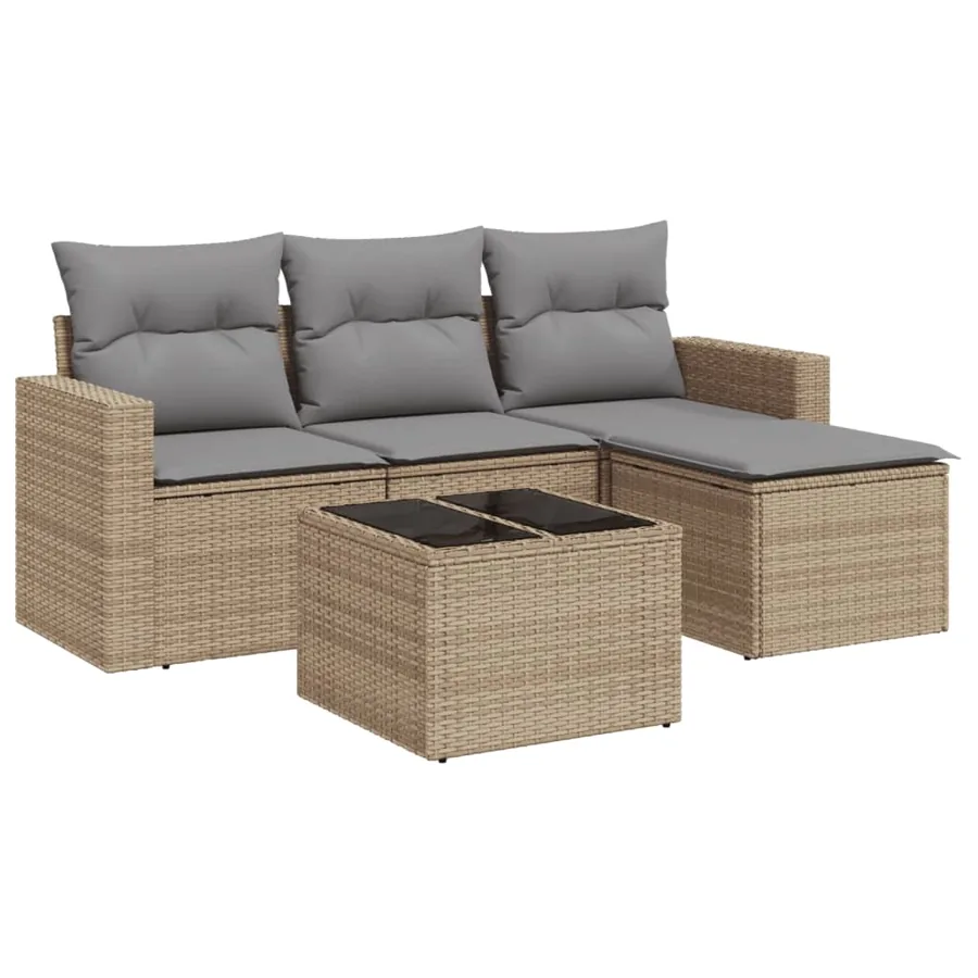 Salon de jardin avec coussins 5 pcs beige résine tressée - 2