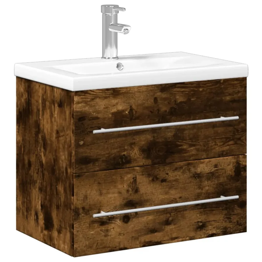 Armoire lavabo de salle de bain avec bassin intégré chêne fumé - 2