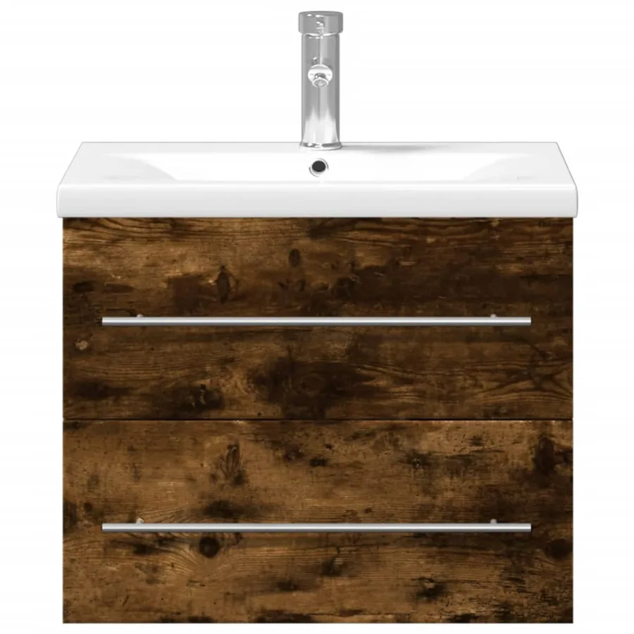 Armoire lavabo de salle de bain avec bassin intégré chêne fumé - 4