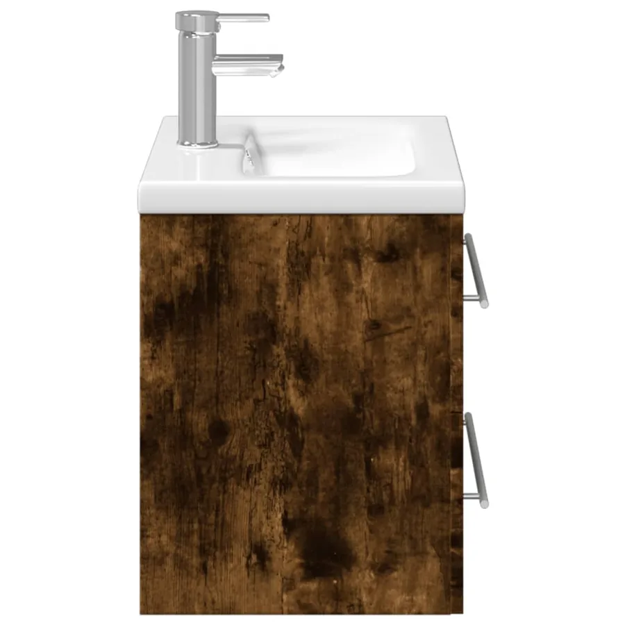 Armoire lavabo de salle de bain avec bassin intégré chêne fumé - 6