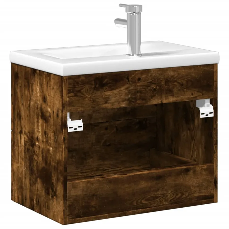 Armoire lavabo de salle de bain avec bassin intégré chêne fumé - 7