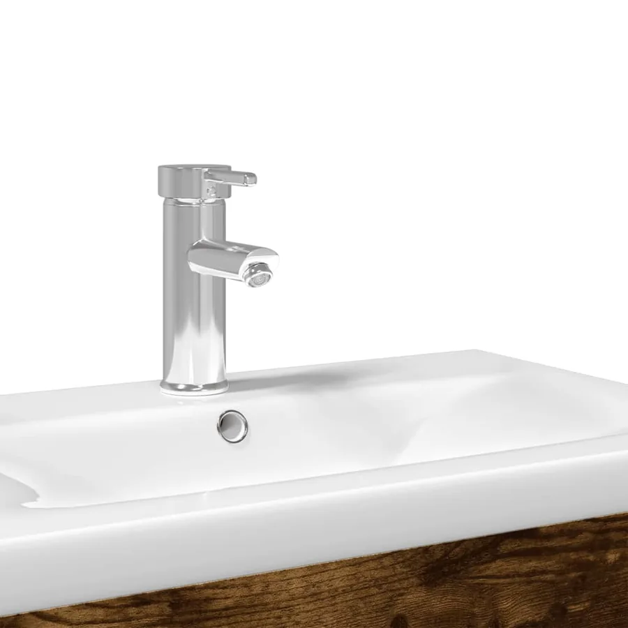 Armoire lavabo de salle de bain avec bassin intégré chêne fumé - 8