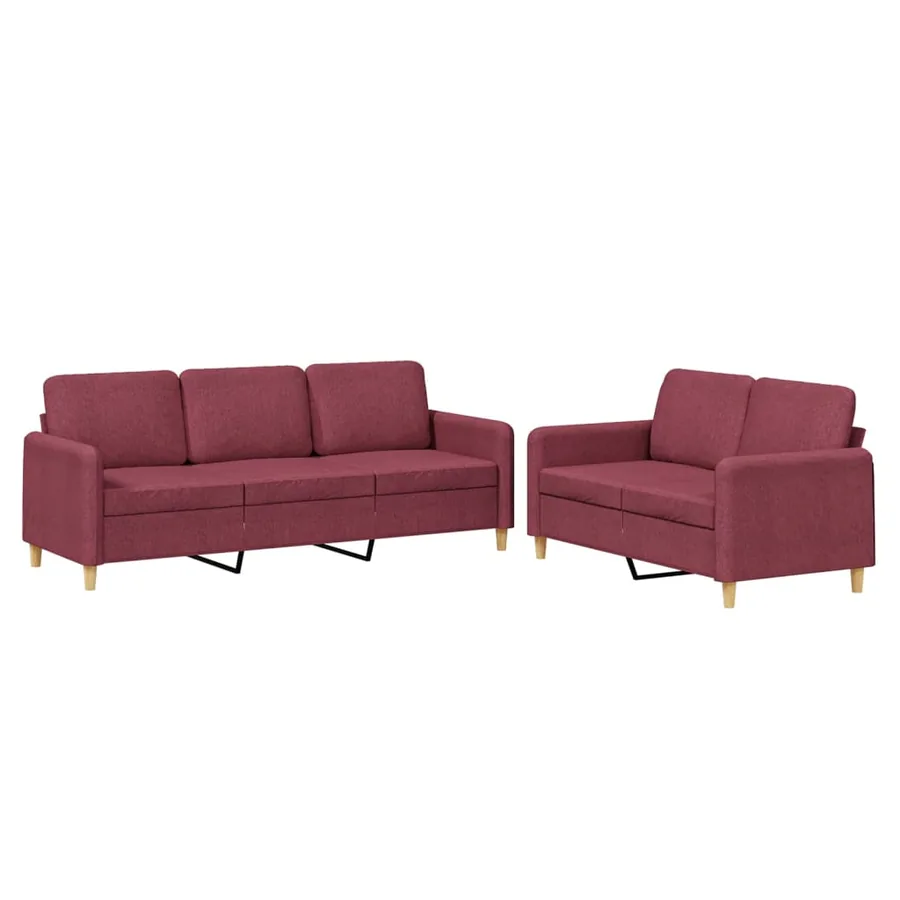 Ensemble de canapés 2 pcs avec coussins Rouge bordeaux Tissu - 2