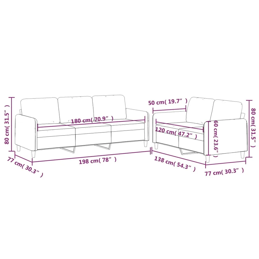 Ensemble de canapés 2 pcs avec coussins Rouge bordeaux Tissu - 7