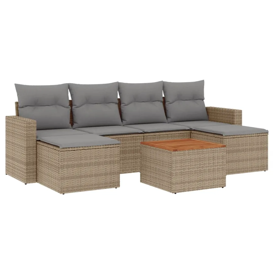 Salon de jardin avec coussins 7pcs mélange beige résine tressée - 2