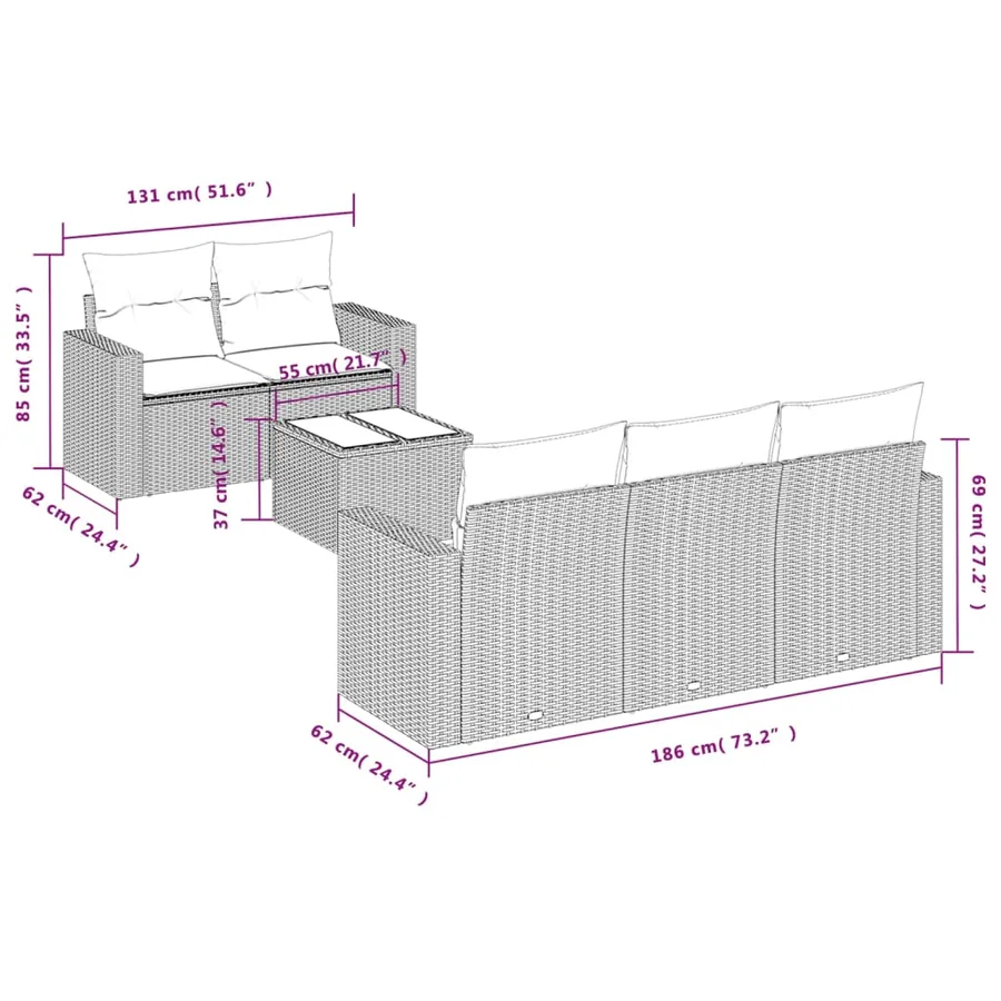 Salon de jardin avec coussins 6 pcs beige résine tressée - 3