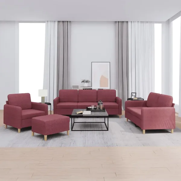 Ensemble de canapés 4 pcs avec coussins Rouge bordeaux Tissu
