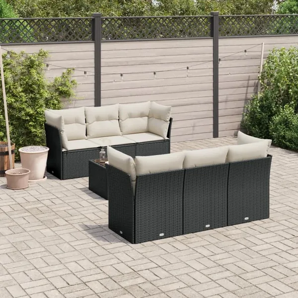 Salon de jardin 7 pcs avec coussins noir résine tressée 62 x 62 x 69 cm - 60,2 kg