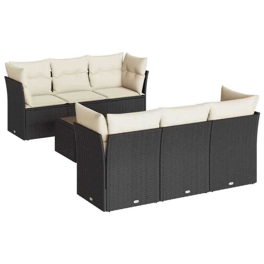 Salon de jardin 7 pcs avec coussins noir résine tressée 62 x 62 x 69 cm - 60,2 kg - 2
