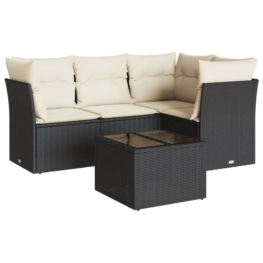 Salon de jardin 5 pcs avec coussins noir résine tressée - 2
