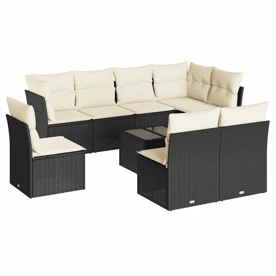Salon de jardin 9 pcs avec coussins noir résine tressée - 2