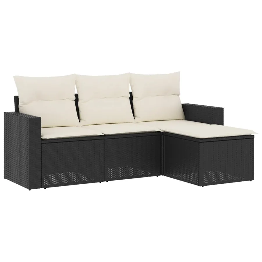 Salon de jardin 4 pcs avec coussins noir résine tressée - 2