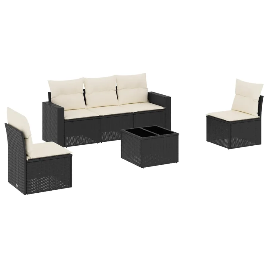 Salon de jardin 6 pcs avec coussins noir résine tressée - 2