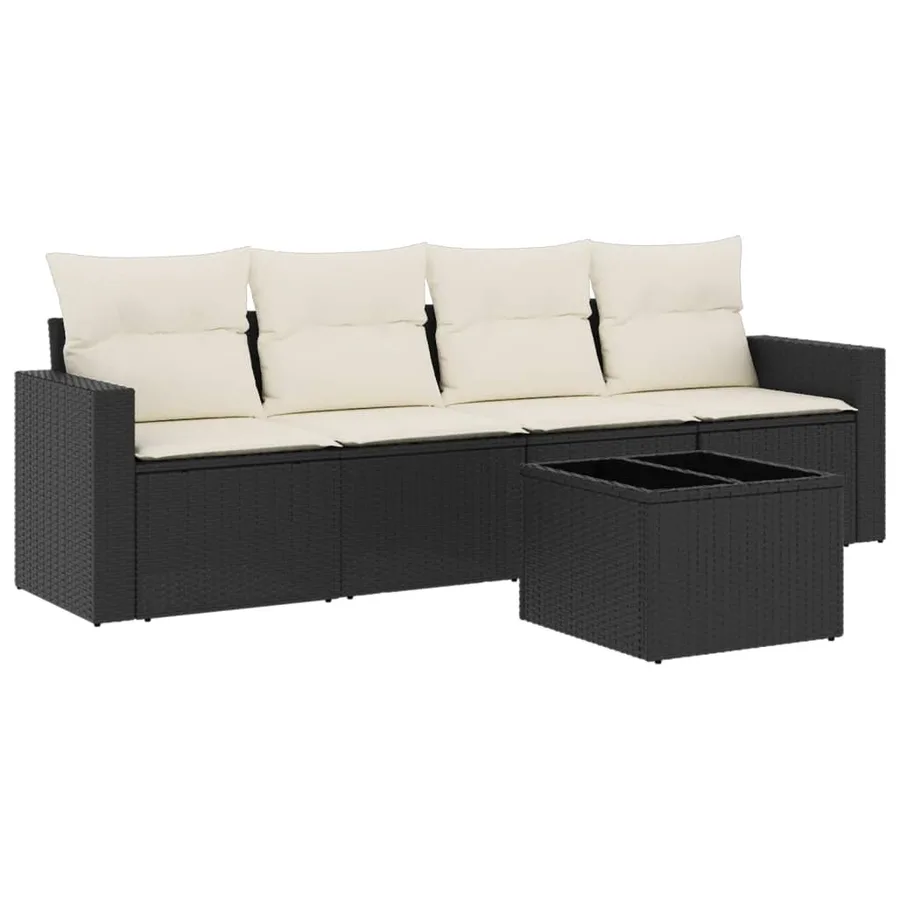 Salon de jardin 5 pcs avec coussins noir résine tressée - 2