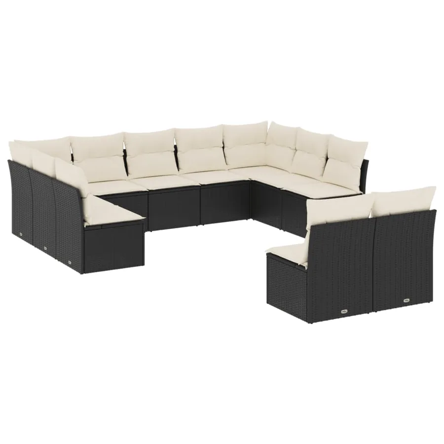 Salon de jardin 11 pcs avec coussins noir résine tressée - 2