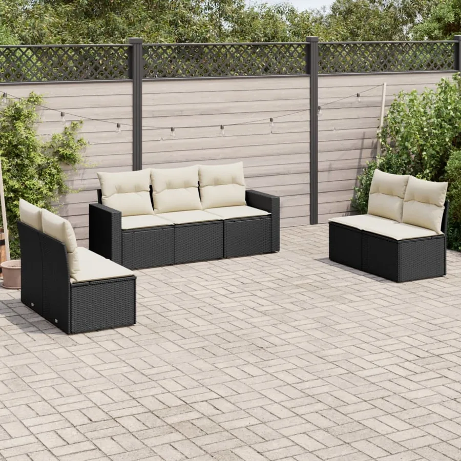 Salon de jardin 7 pcs avec coussins noir résine tressée 65,5 x 62 x 69 cm - 53,0 kg