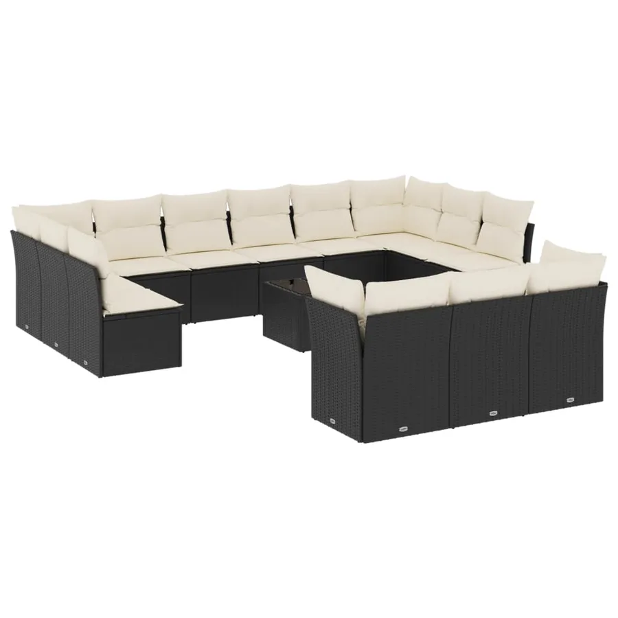Salon de jardin avec coussins 14 pcs noir résine tressée - 2