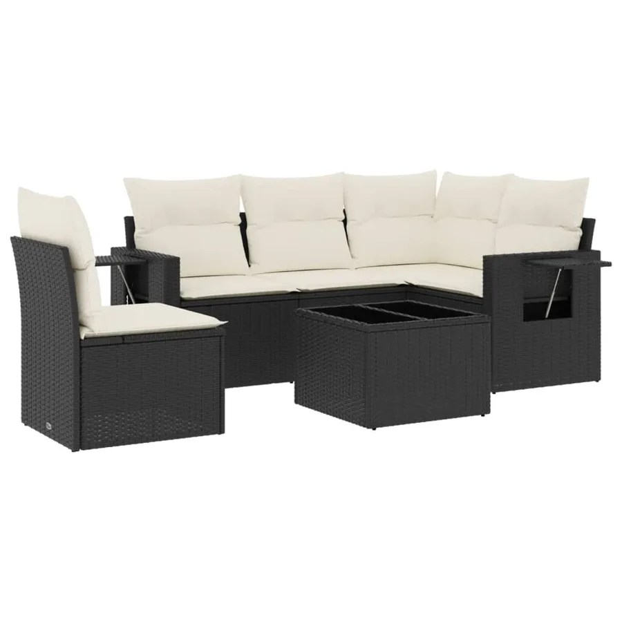 Salon de jardin 6 pcs avec coussins noir résine tressée - 2