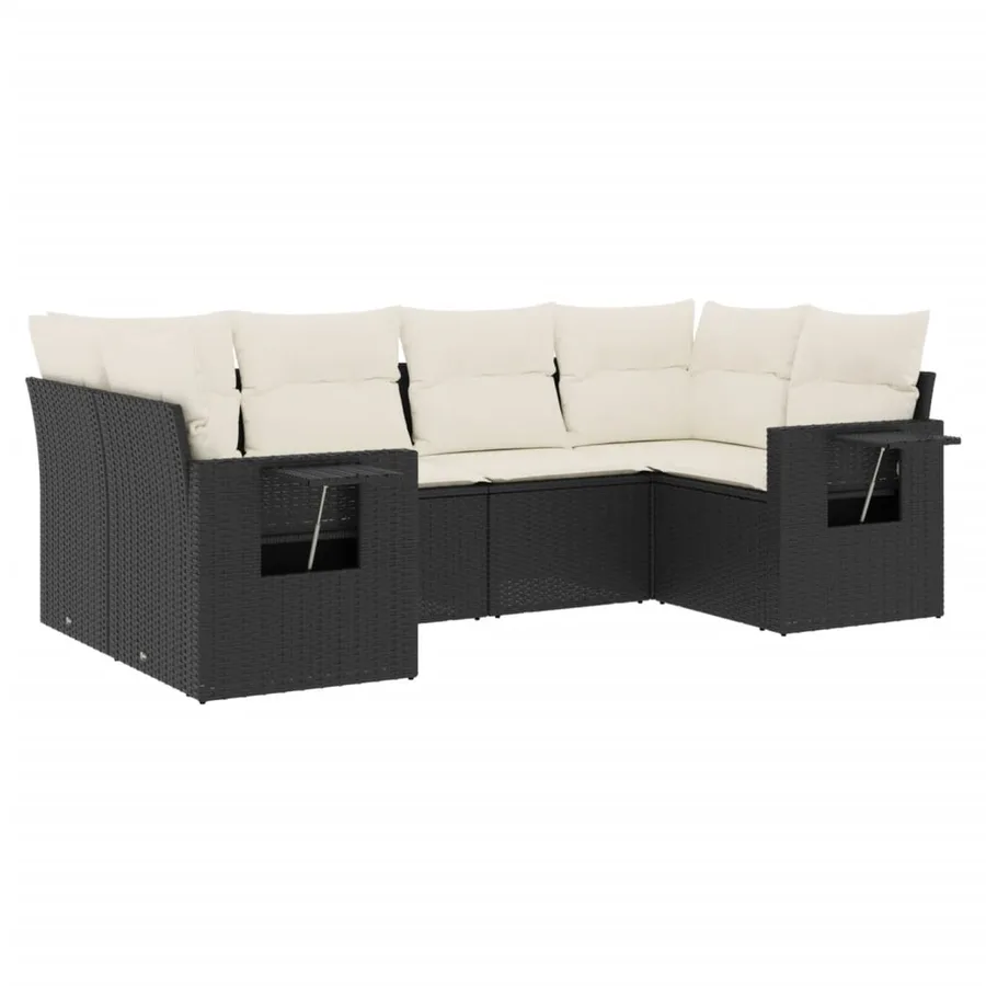 Salon de jardin 6 pcs avec coussins noir résine tressée - 2