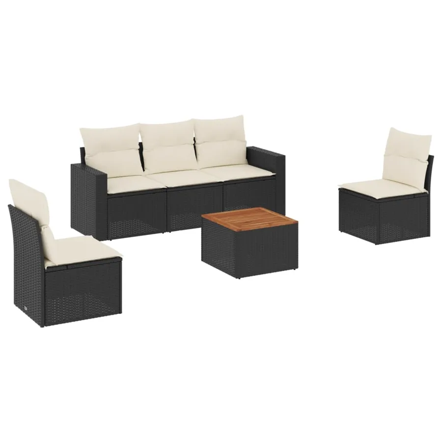Salon de jardin 6 pcs avec coussins noir résine tressée - 2