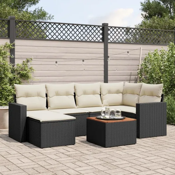 Salon de jardin 7 pcs avec coussins noir résine tressée 62 x 62 x 69 cm - 55,7 kg