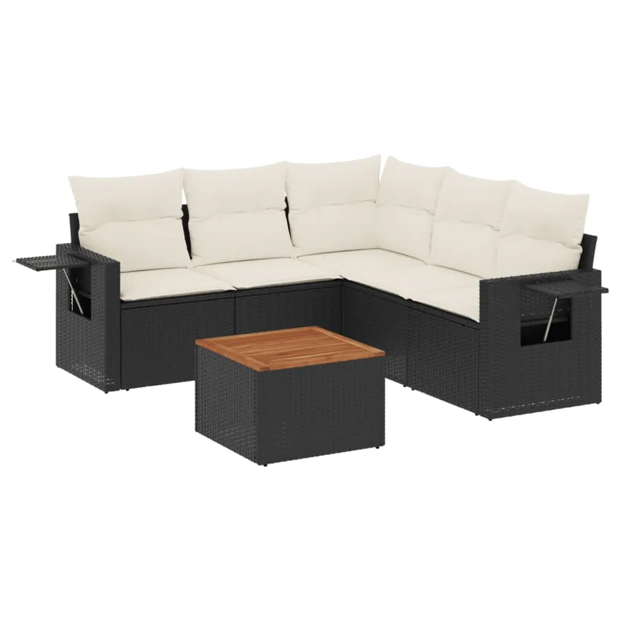 Salon de jardin 6 pcs avec coussins noir résine tressée - 2