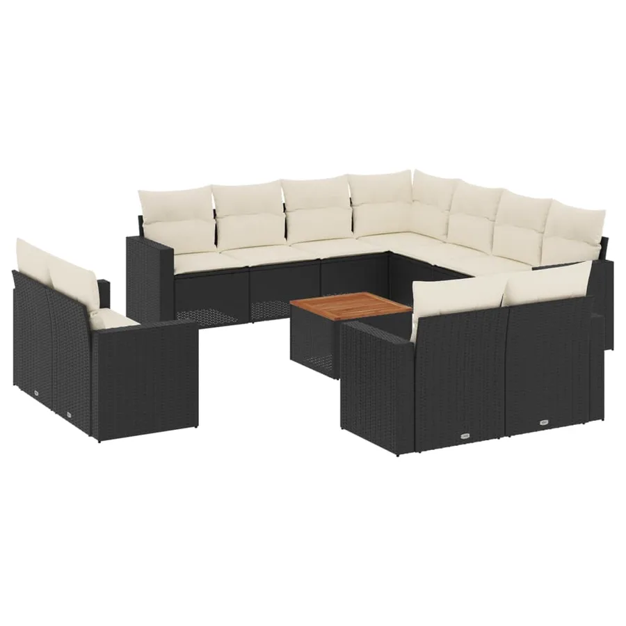 Salon de jardin avec coussins 13 pcs noir résine tressée - 2