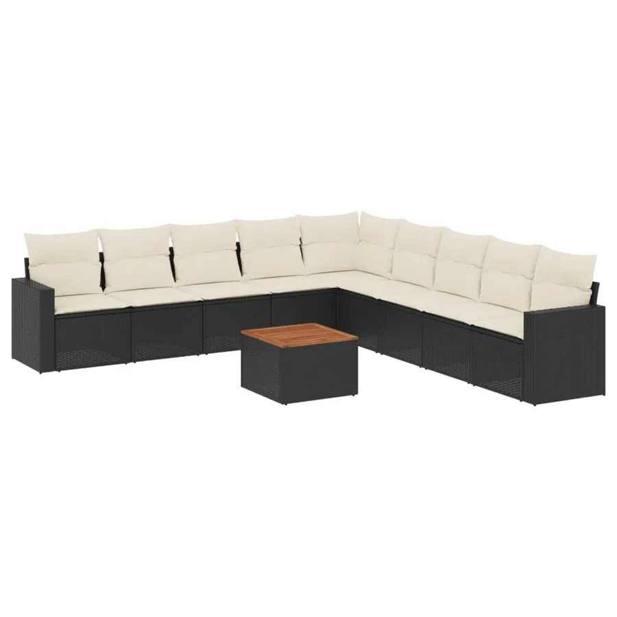 Salon de jardin 10 pcs avec coussins noir résine tressée - 2