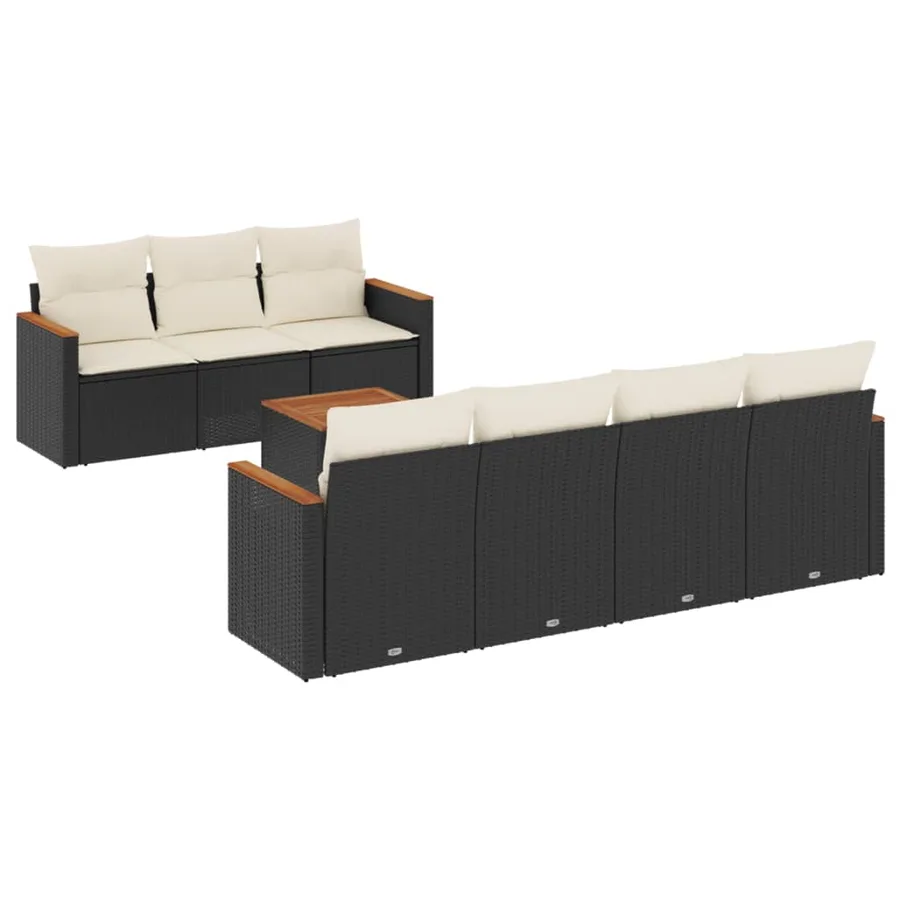 Salon de jardin 8 pcs avec coussins noir résine tressée - 2