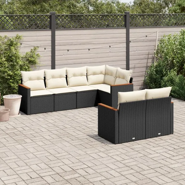 Salon de jardin 7 pcs avec coussins noir résine tressée 62 x 62 x 69 cm - 60,5 kg