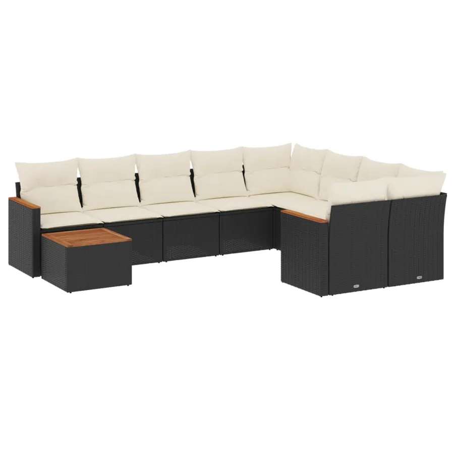 Salon de jardin 10 pcs avec coussins noir résine tressée - 2
