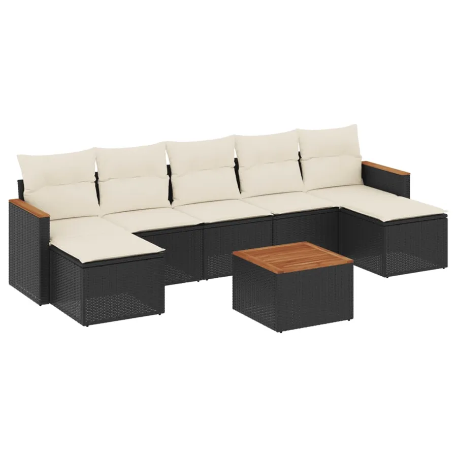 Salon de jardin 8 pcs avec coussins noir résine tressée - 2