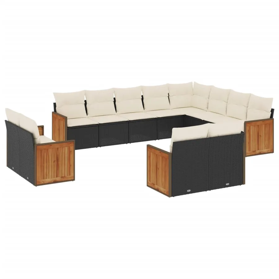 Salon de jardin 12 pcs avec coussins noir résine tressée - 2