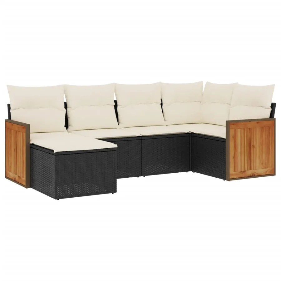 Salon de jardin 6 pcs avec coussins noir résine tressée - 2