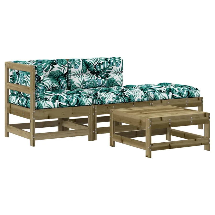 Salon de jardin 4 pcs avec coussins bois de pin imprégné - 2