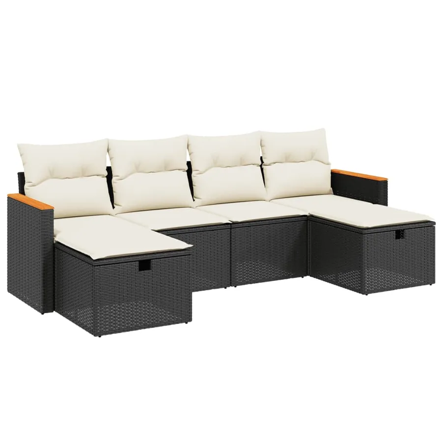 Salon de jardin 6 pcs avec coussins noir résine tressée - 2