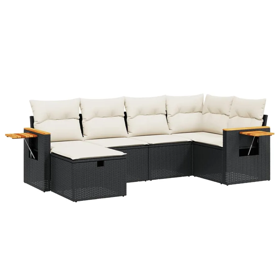 Salon de jardin 6 pcs avec coussins noir résine tressée - 2