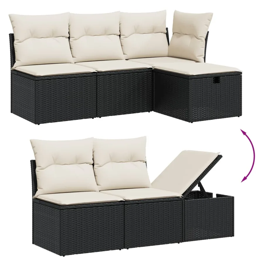 Salon de jardin 6 pcs avec coussins noir résine tressée - 3