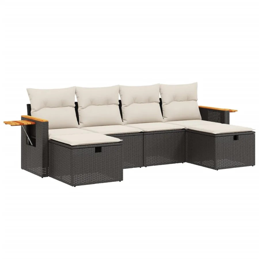 Salon de jardin 6 pcs avec coussins noir résine tressée - 2